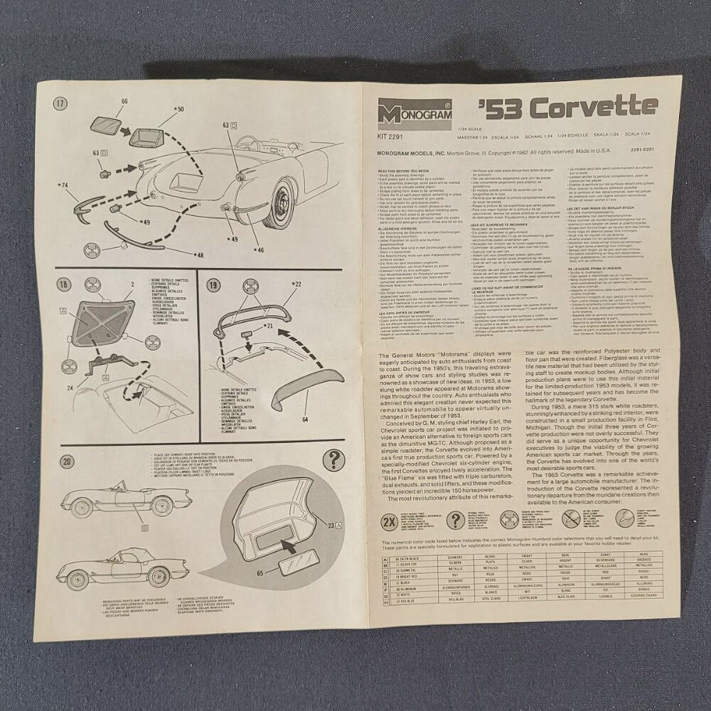 MONOGRAM ‘53 Corvette 1/24 Scale Model New Open Box 2291 - Picture 6 of 8